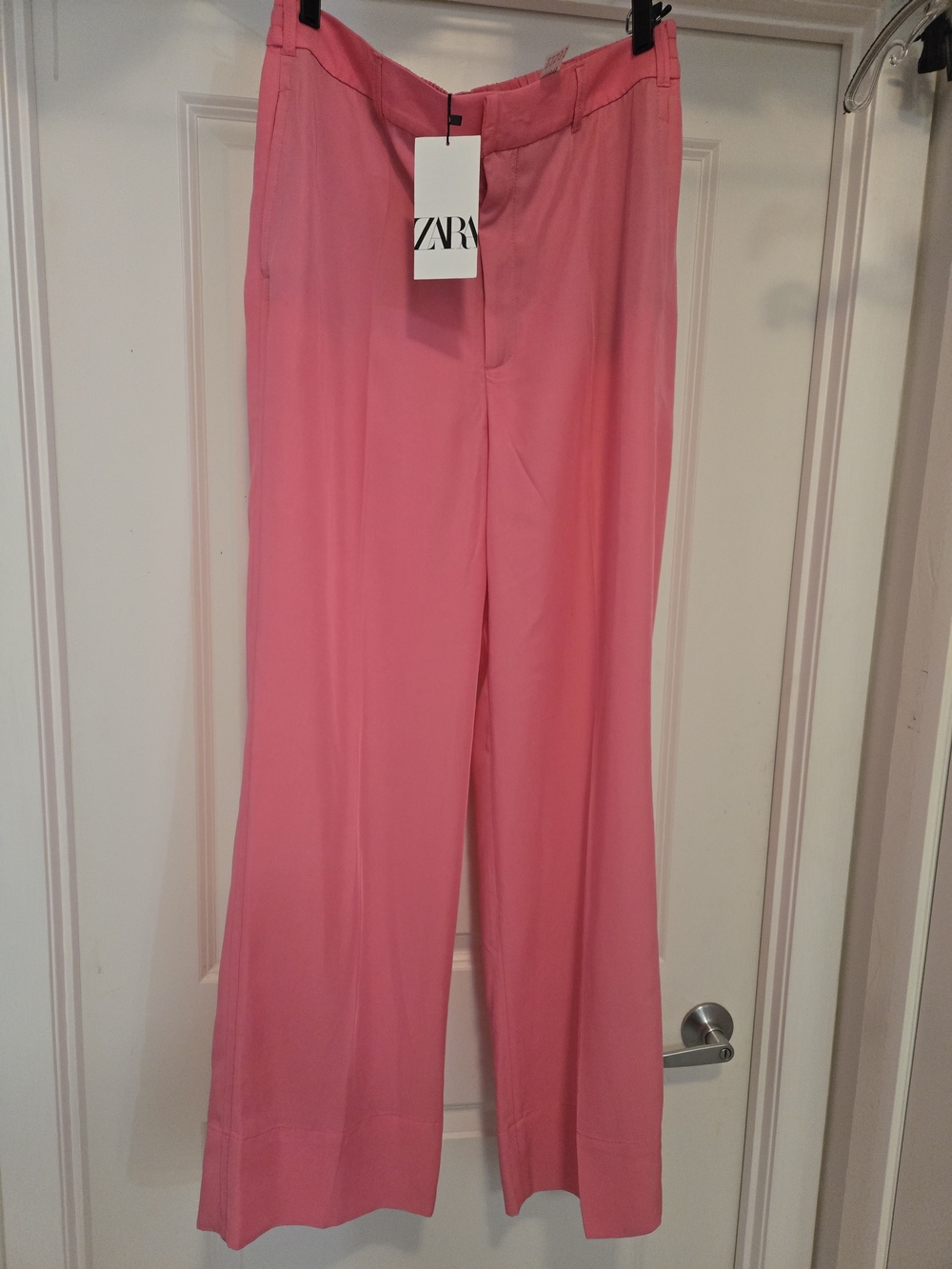 Zara Pink Wide-Leg Hight Waist Viscose Bland Women's Trousers US L